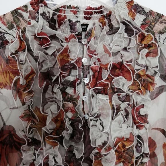 Zara Sheer Ruffled Floral Blouse - Picture 2 of 6